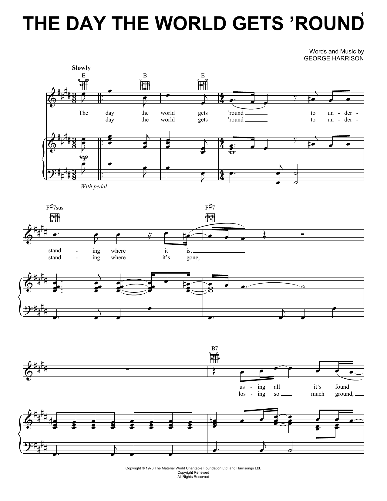 George Harrison The Day The World Gets 'Round sheet music notes and chords arranged for Piano, Vocal & Guitar Chords (Right-Hand Melody)