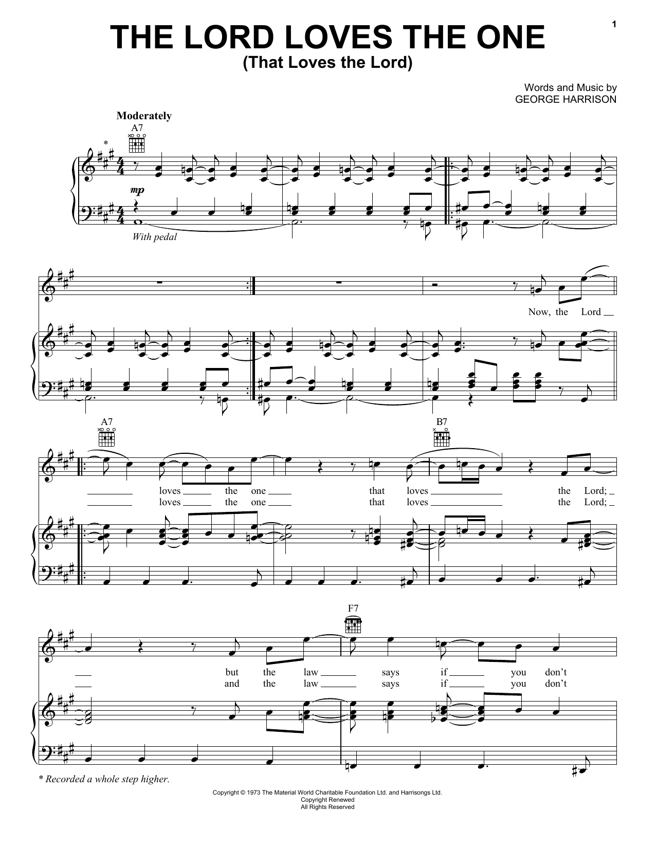 George Harrison The Lord Loves The One (That Loves The Lord) sheet music notes and chords arranged for Piano, Vocal & Guitar Chords (Right-Hand Melody)