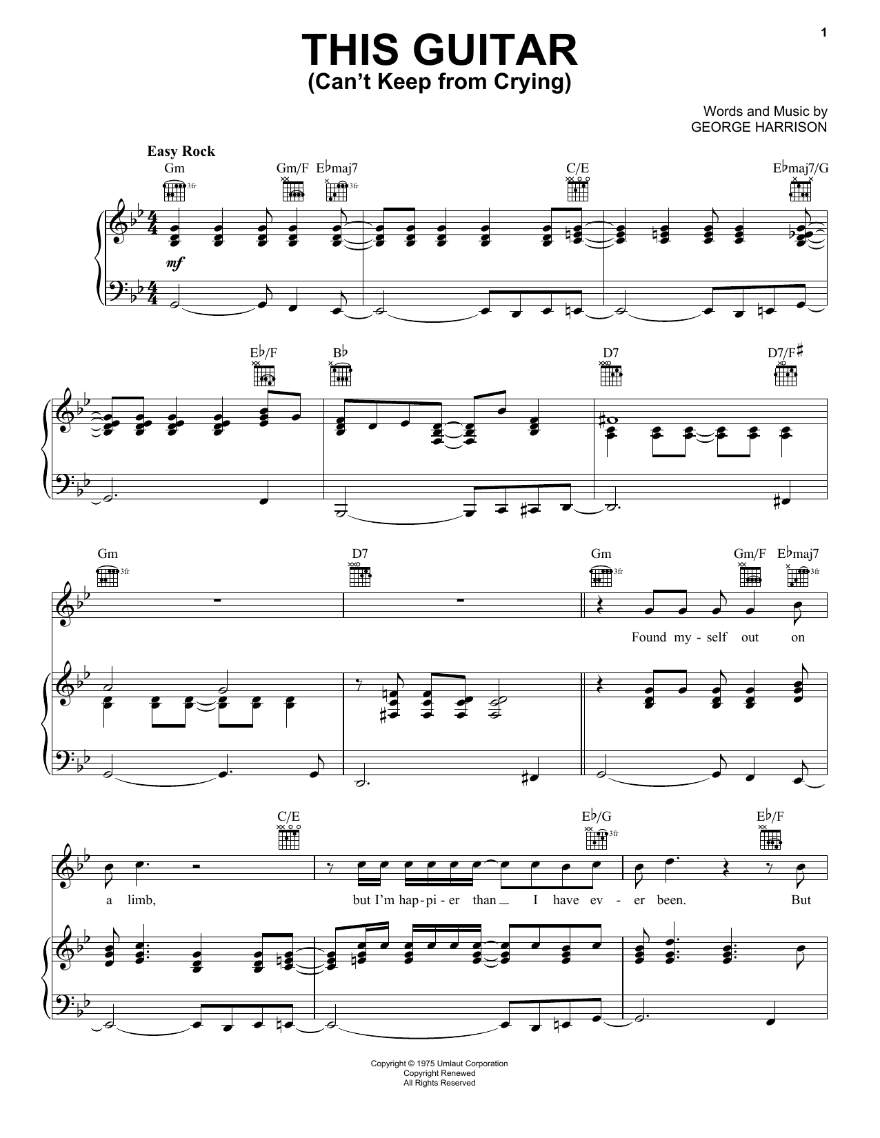 George Harrison This Guitar (Can't Keep From Crying) sheet music notes and chords arranged for Piano, Vocal & Guitar Chords (Right-Hand Melody)