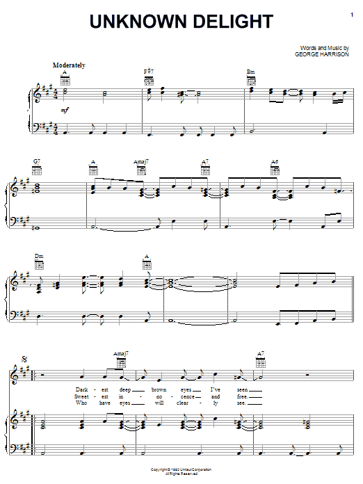 George Harrison Unknown Delight sheet music notes and chords arranged for Piano, Vocal & Guitar Chords (Right-Hand Melody)