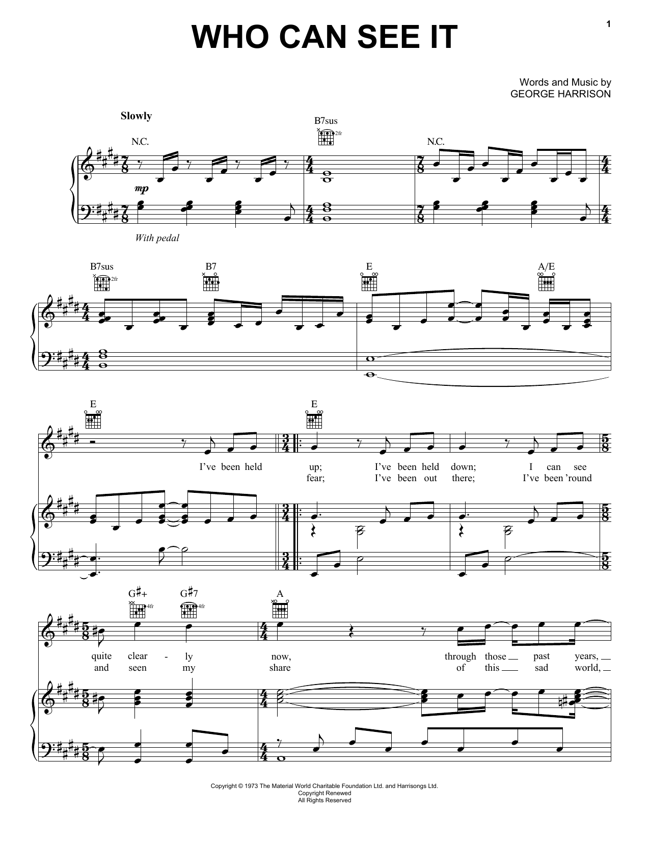 George Harrison Who Can See It sheet music notes and chords arranged for Piano, Vocal & Guitar Chords (Right-Hand Melody)
