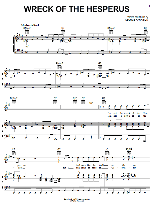 George Harrison Wreck Of The Hesperus sheet music notes and chords arranged for Piano, Vocal & Guitar Chords (Right-Hand Melody)