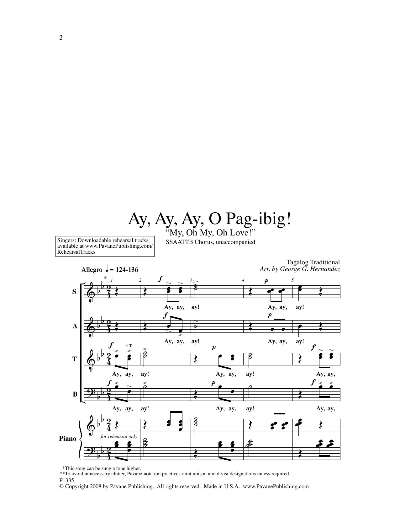 George Hernandez Ay, Ay, Ay, O Pag-ibig! sheet music notes and chords arranged for SATB Choir