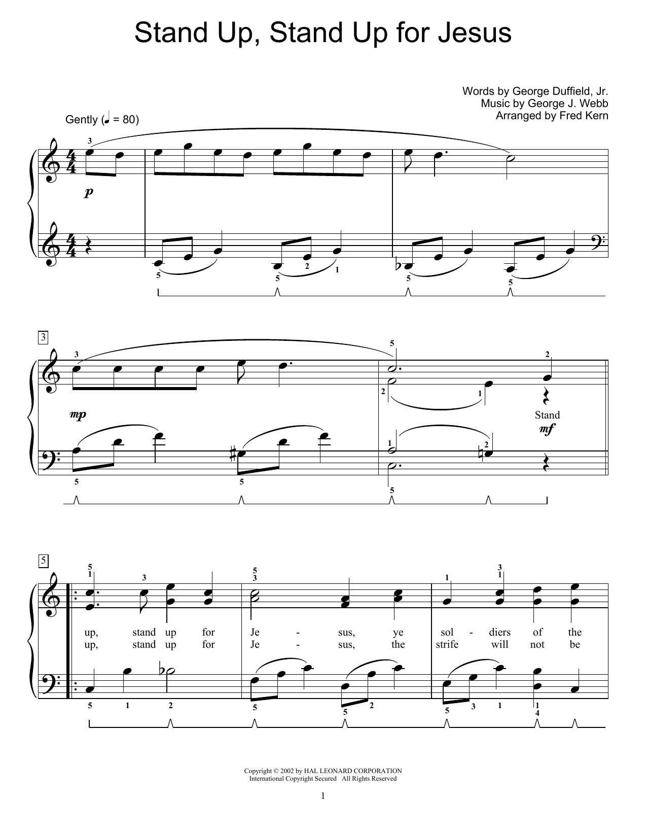 George J. Webb Stand Up, Stand Up For Jesus (arr. Fred Kern) sheet music notes and chords arranged for Educational Piano