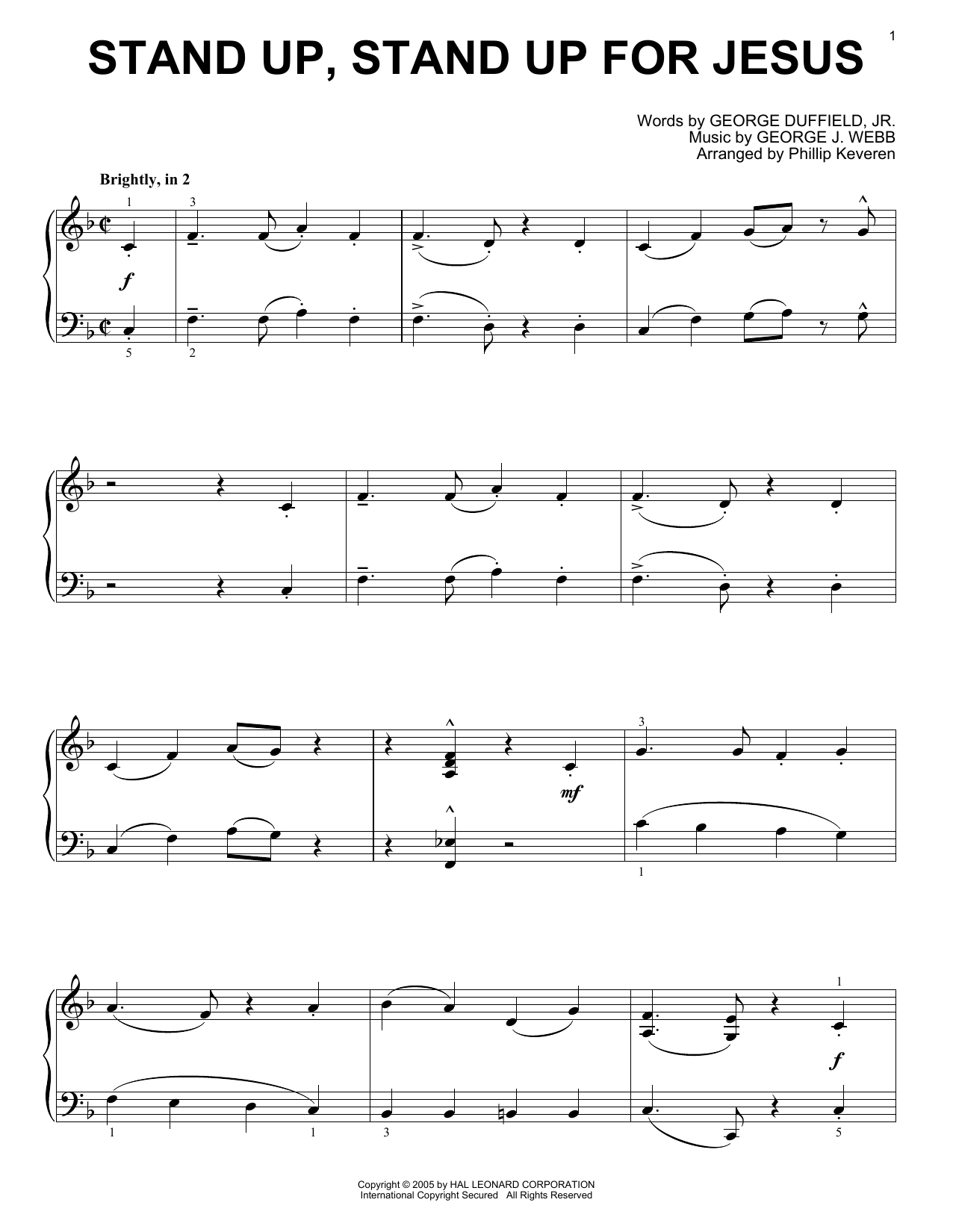 George J. Webb Stand Up, Stand Up For Jesus [Jazz version] (arr. Phillip Keveren) sheet music notes and chords arranged for Piano Solo