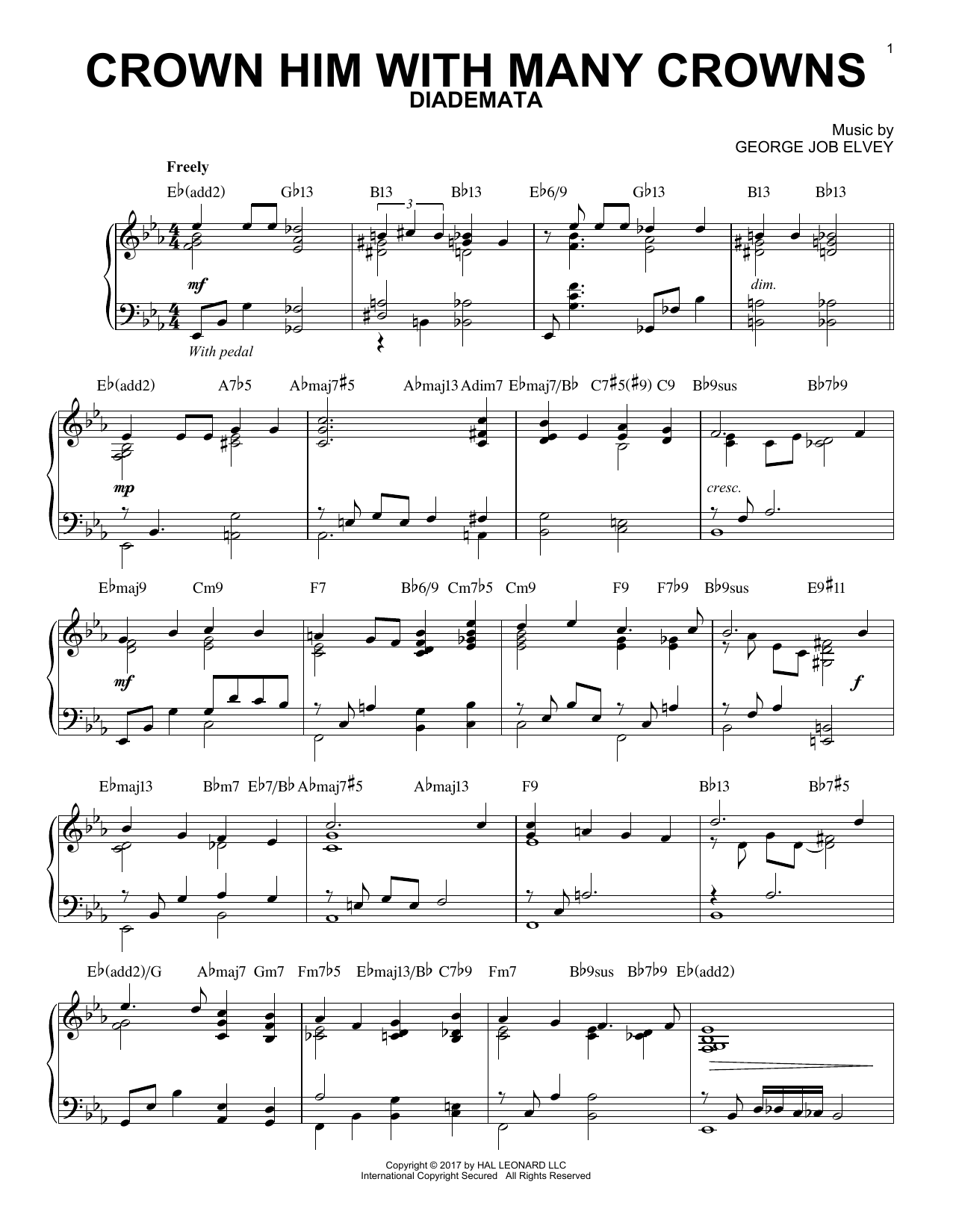 George Job Elvey Crown Him With Many Crowns [Jazz version] sheet music notes and chords arranged for Piano Solo