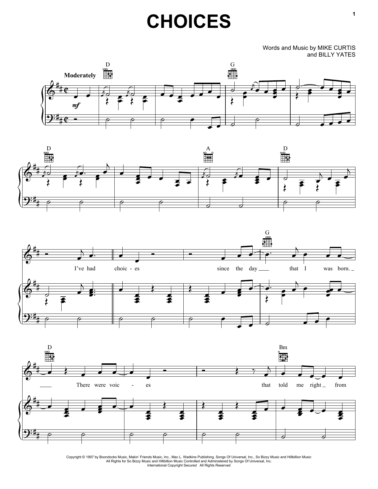 George Jones Choices sheet music notes and chords arranged for Piano, Vocal & Guitar Chords (Right-Hand Melody)
