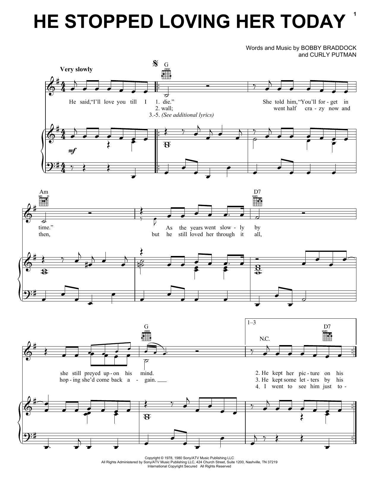 George Jones He Stopped Loving Her Today sheet music notes and chords arranged for Piano, Vocal & Guitar Chords