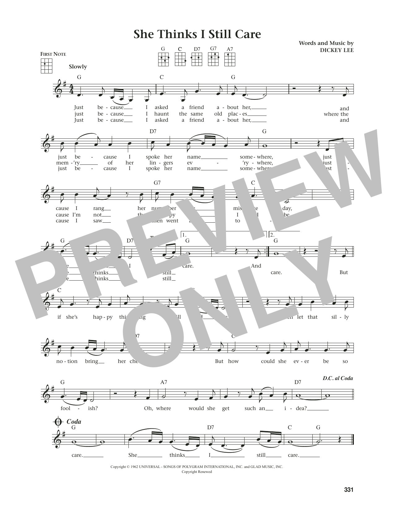 George Jones She Thinks I Still Care (from The Daily Ukulele) (arr. Jim Beloff) sheet music notes and chords arranged for Ukulele