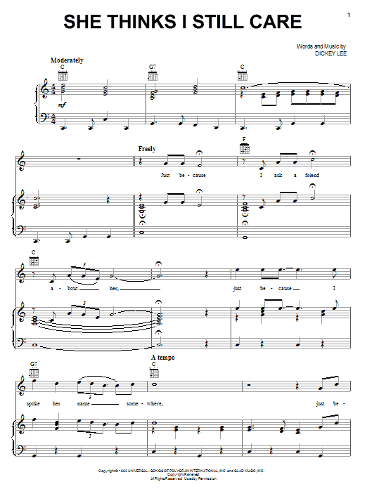 George Jones She Thinks I Still Care sheet music notes and chords arranged for Piano, Vocal & Guitar Chords (Right-Hand Melody)