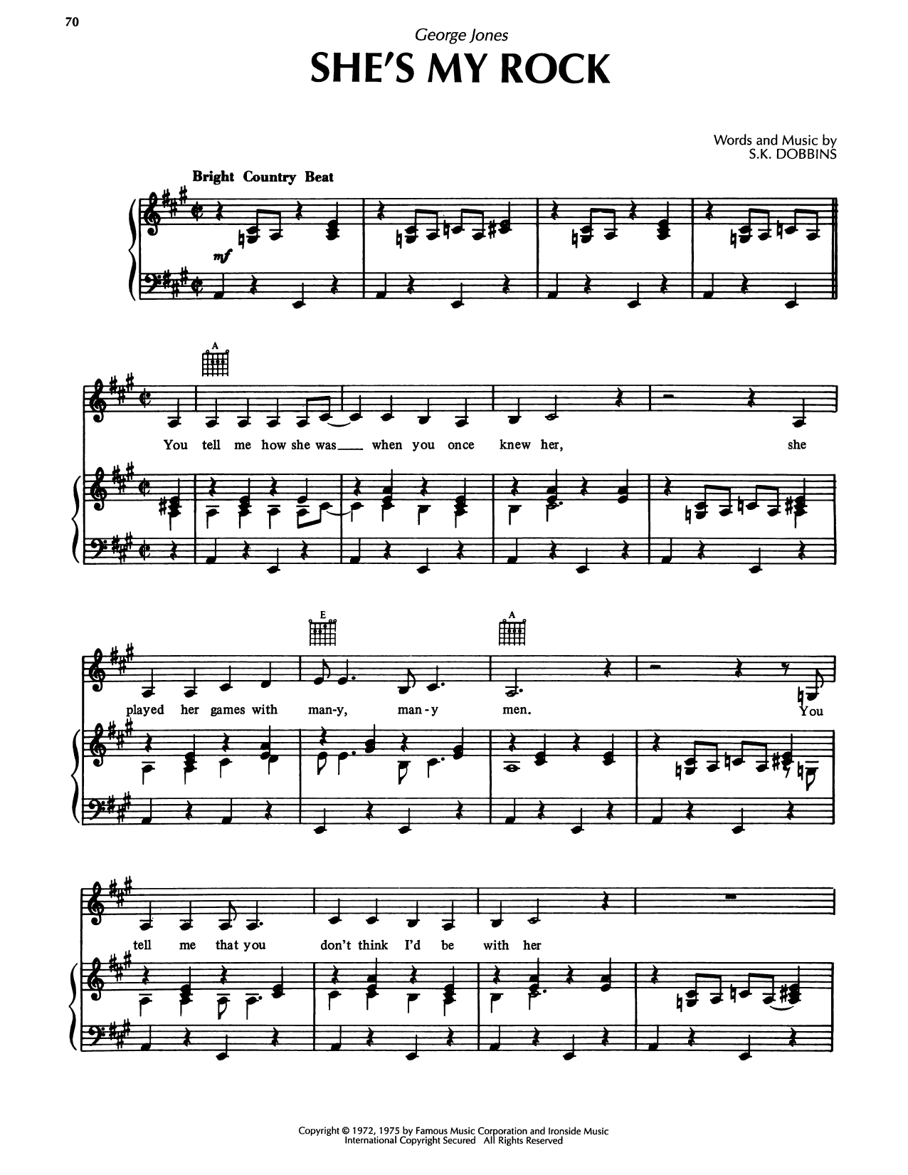 George Jones She's My Rock sheet music notes and chords arranged for Piano, Vocal & Guitar Chords (Right-Hand Melody)