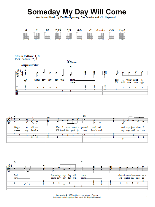 George Jones Someday My Day Will Come sheet music notes and chords arranged for Easy Guitar Tab