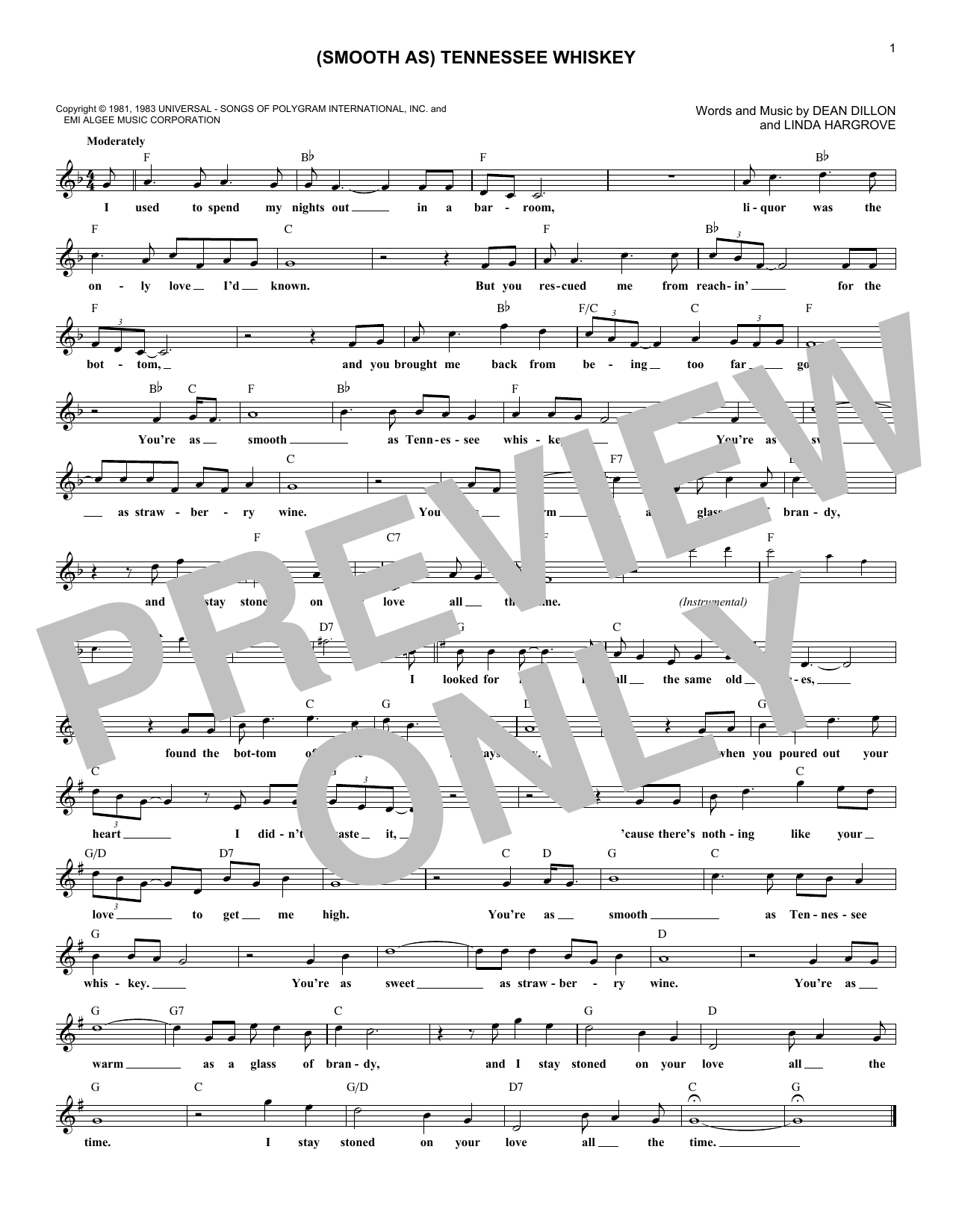 Chris Stapleton Tennessee Whiskey sheet music notes and chords arranged for Lead Sheet / Fake Book
