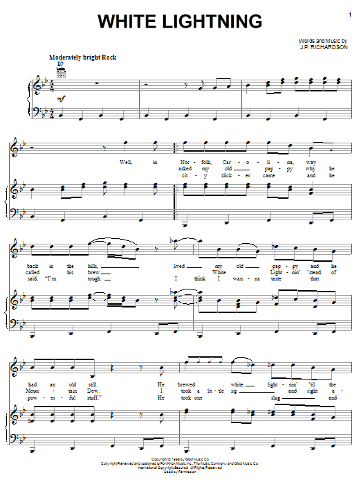 George Jones White Lightning sheet music notes and chords arranged for Real Book – Melody, Lyrics & Chords