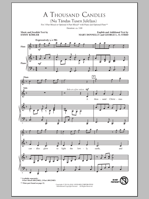 George L.O. Strid A Thousand Candles (Nu Tandas Tusen Juleljus) sheet music notes and chords arranged for 3-Part Mixed Choir