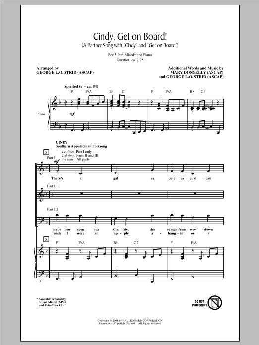 George L.O. Strid Cindy, Get On Board! sheet music notes and chords arranged for 2-Part Choir
