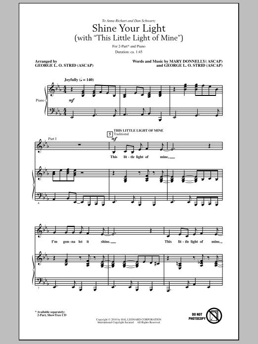 George L.O. Strid Shine Your Light (with This Little Light Of Mine) sheet music notes and chords arranged for 2-Part Choir
