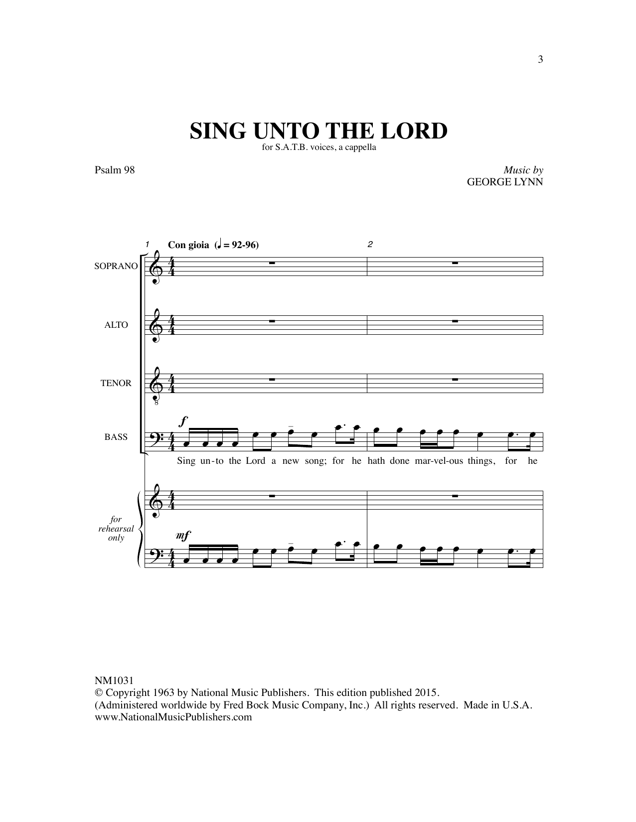 George Lynn Sing Unto The Lord sheet music notes and chords arranged for SATB Choir
