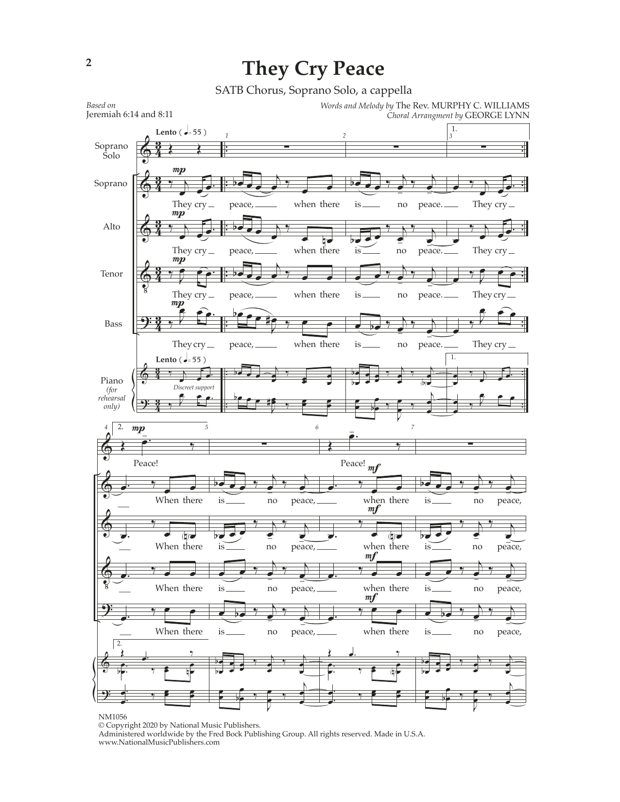George Lynn They Cry Peace sheet music notes and chords arranged for SATB Choir