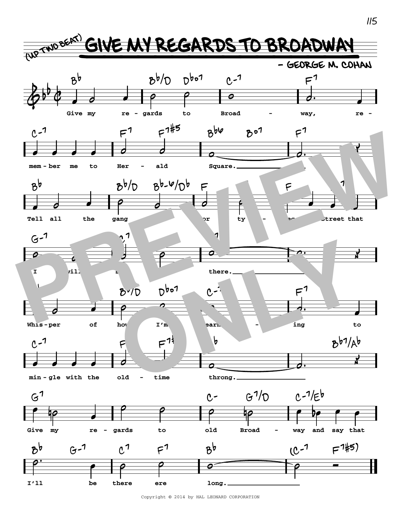 George M. Cohan Give My Regards To Broadway (High Voice) sheet music notes and chords arranged for Real Book – Melody, Lyrics & Chords