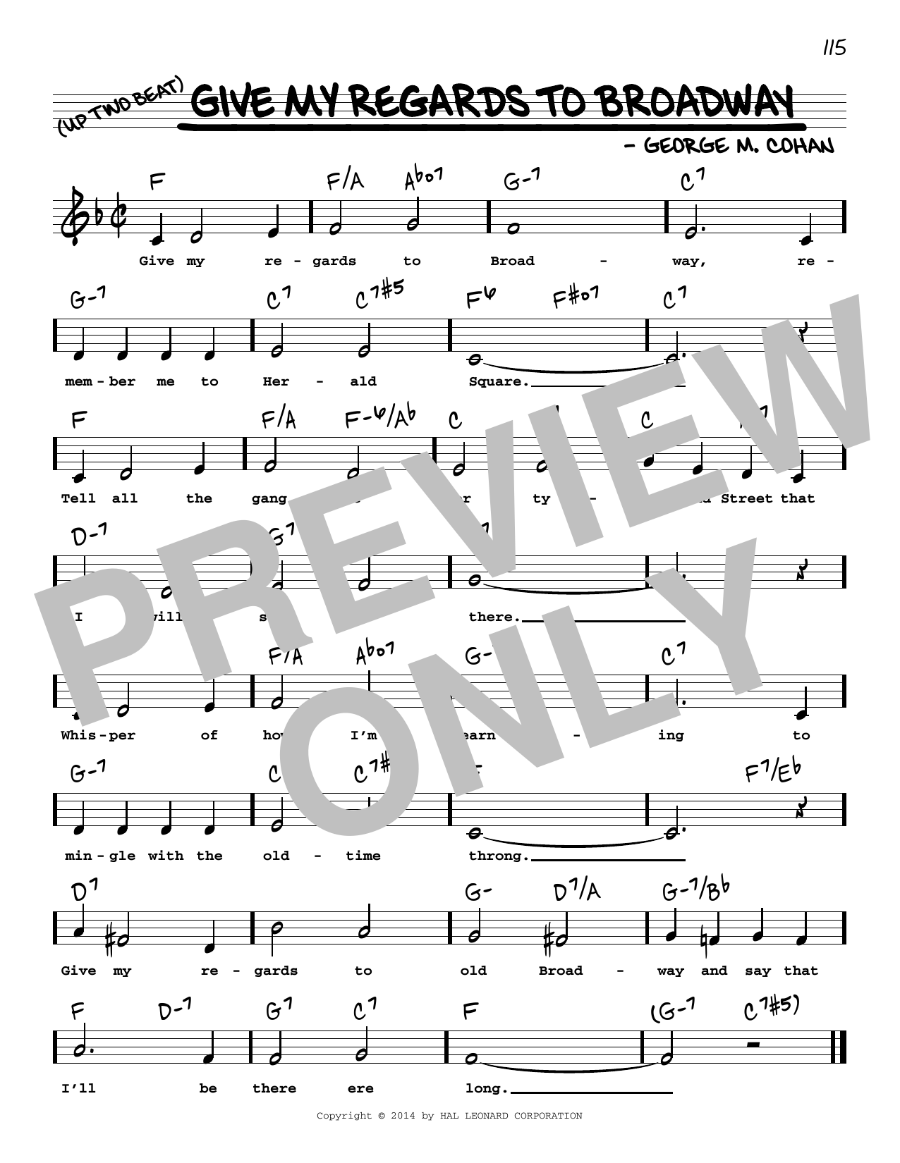 George M. Cohan Give My Regards To Broadway (Low Voice) sheet music notes and chords arranged for Real Book – Melody, Lyrics & Chords