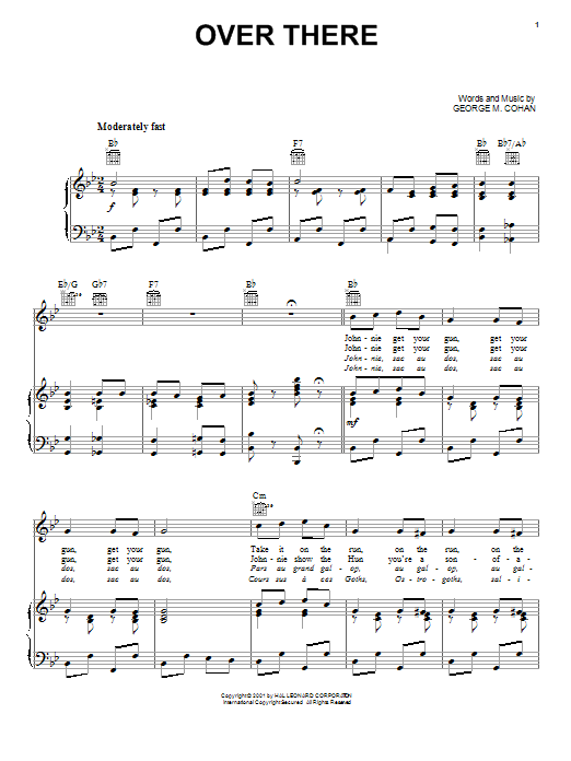 George M. Cohan Over There sheet music notes and chords arranged for Easy Lead Sheet / Fake Book