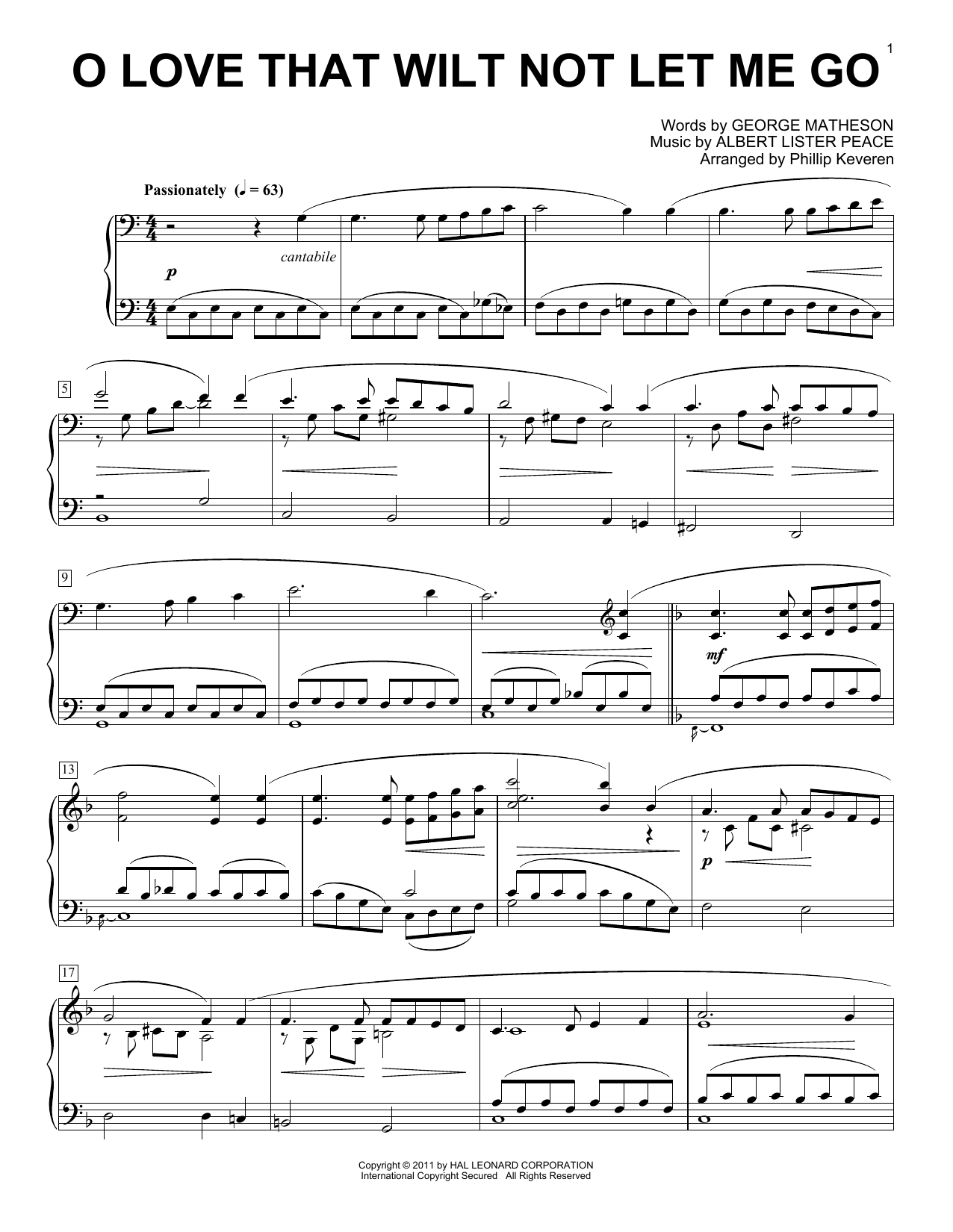George Matheson O Love That Wilt Not Let Me Go [Classical version] (arr. Phillip Keveren) sheet music notes and chords arranged for Piano Solo
