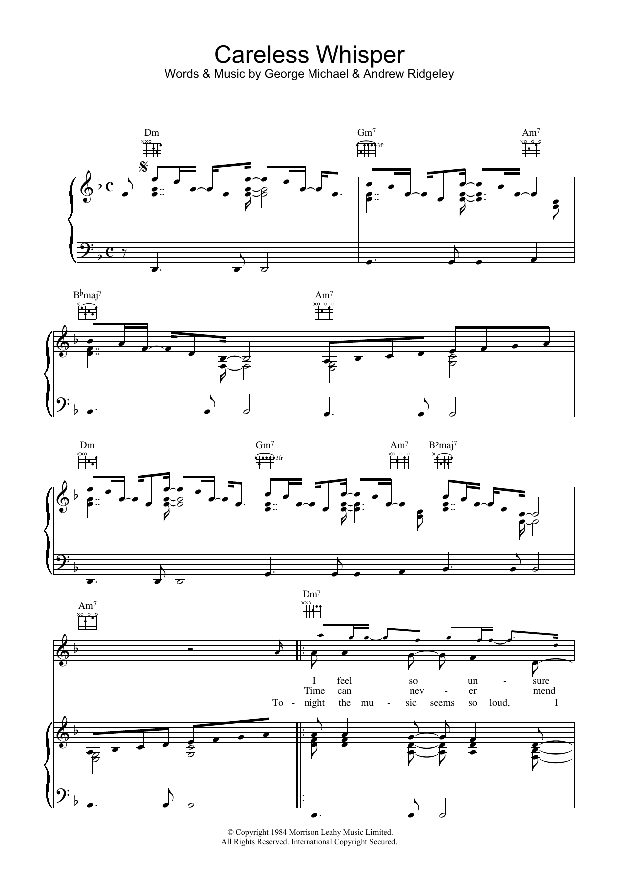 George Michael Careless Whisper sheet music notes and chords arranged for Clarinet Solo