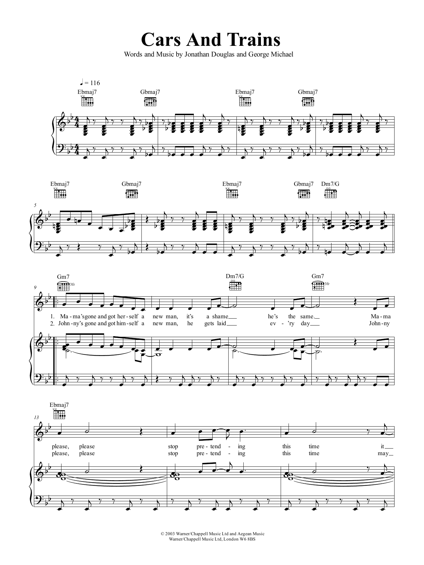 George Michael Cars And Trains sheet music notes and chords arranged for Piano, Vocal & Guitar Chords (Right-Hand Melody)