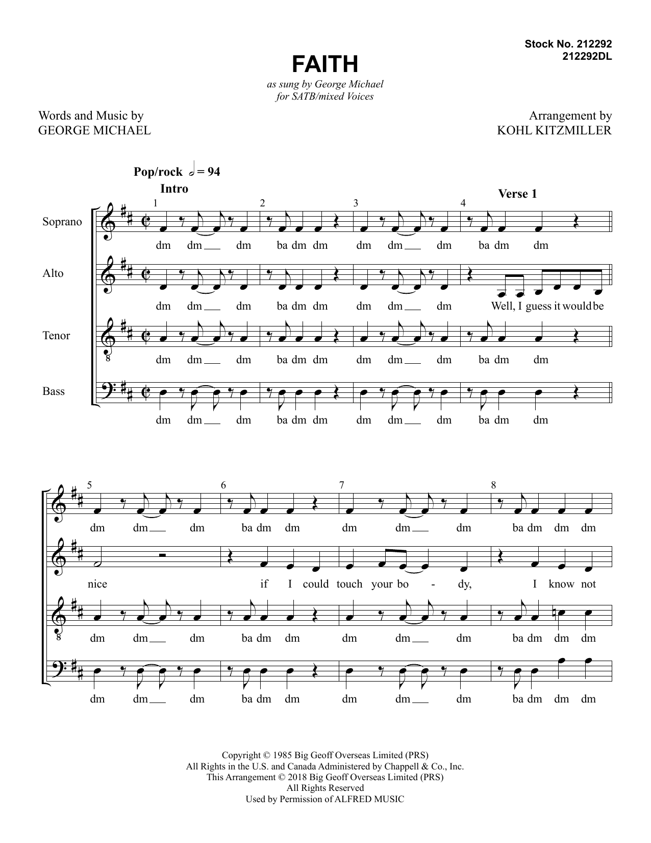 George Michael Faith (arr. Kohl Kitzmiller) sheet music notes and chords arranged for SSAA Choir