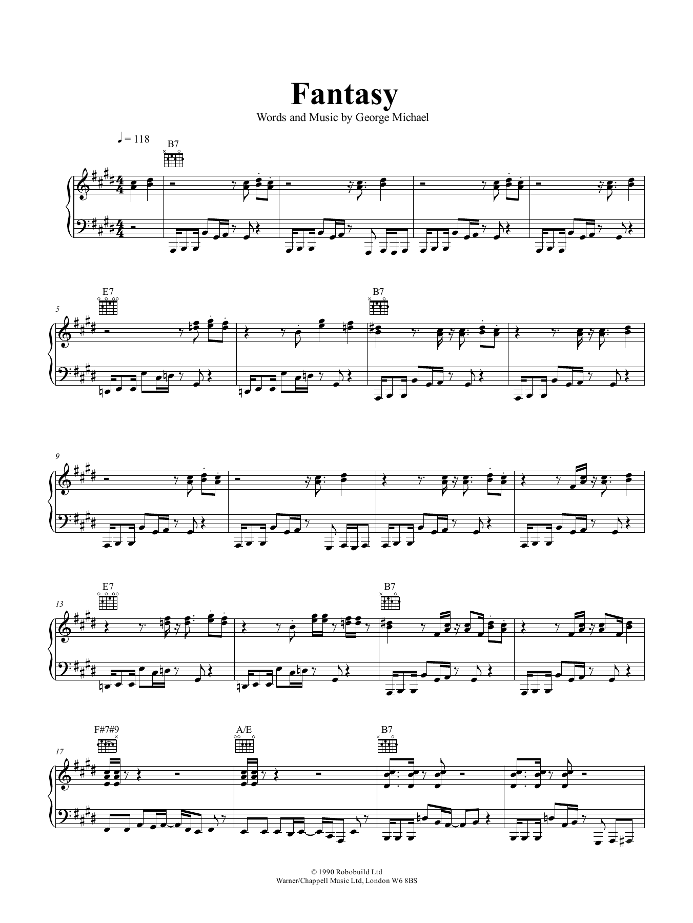 George Michael Fantasy sheet music notes and chords arranged for Piano, Vocal & Guitar Chords (Right-Hand Melody)