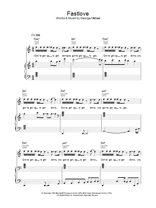 George Michael Fastlove sheet music notes and chords arranged for Piano, Vocal & Guitar Chords