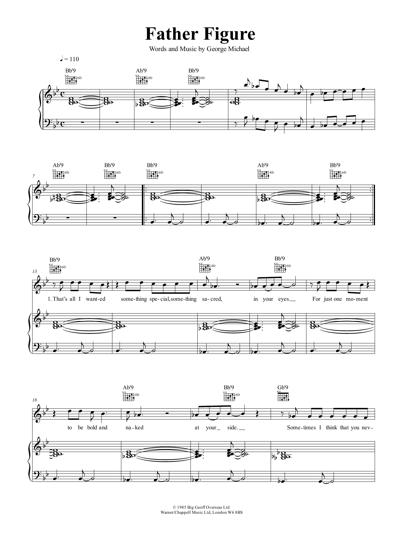 George Michael Father Figure sheet music notes and chords arranged for Piano, Vocal & Guitar Chords (Right-Hand Melody)