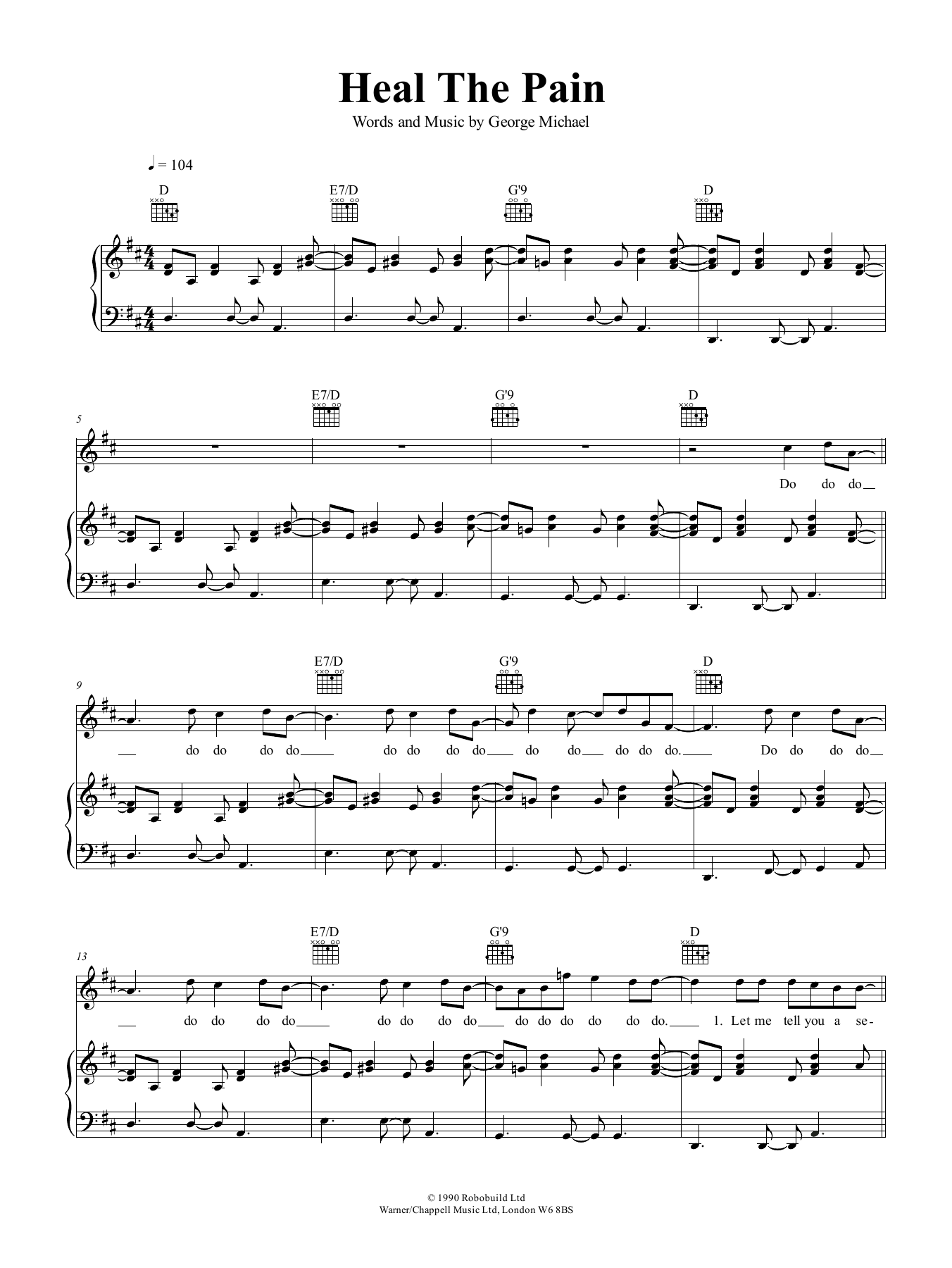 George Michael Heal The Pain sheet music notes and chords arranged for Piano, Vocal & Guitar Chords (Right-Hand Melody)