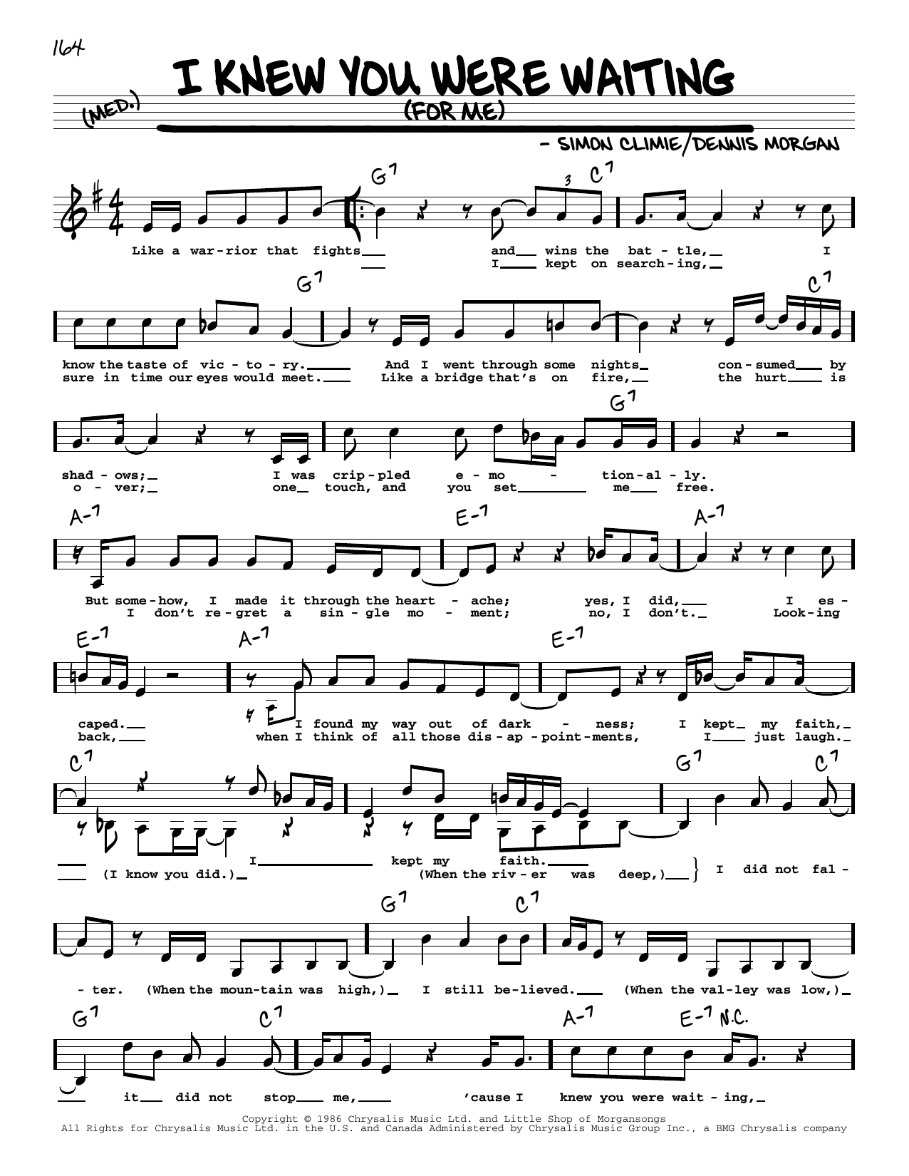 George Michael I Knew You Were Waiting (For Me) (Low Voice) sheet music notes and chords arranged for Real Book – Melody, Lyrics & Chords