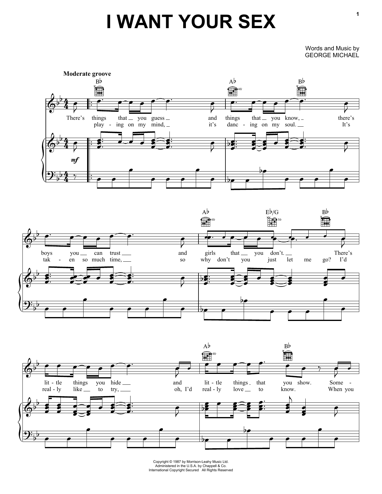 George Michael I Want Your Sex sheet music notes and chords arranged for Piano, Vocal & Guitar Chords (Right-Hand Melody)