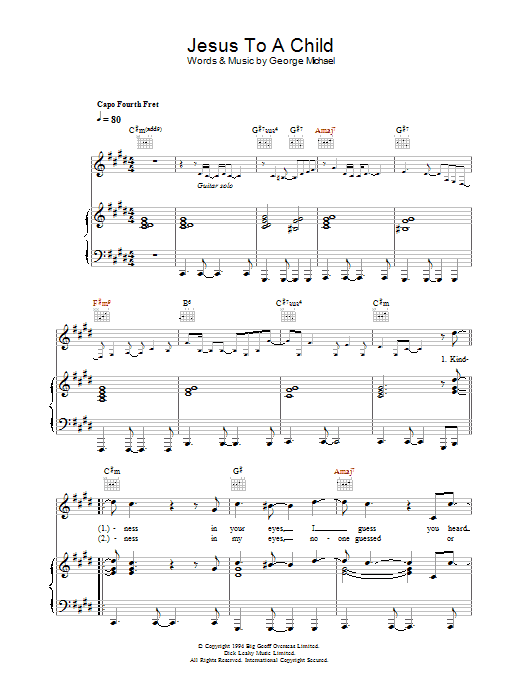 George Michael Jesus To A Child sheet music notes and chords arranged for Piano, Vocal & Guitar Chords