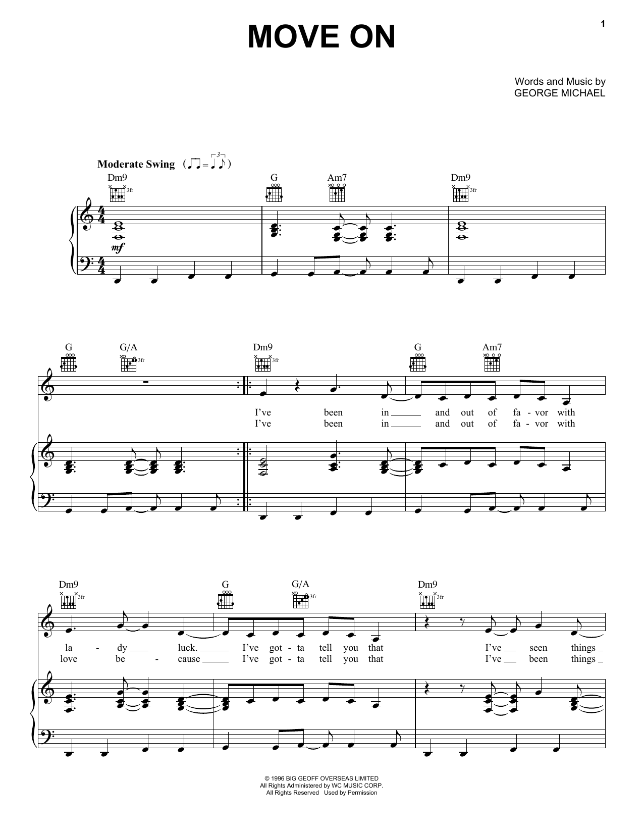 George Michael Move On sheet music notes and chords arranged for Piano, Vocal & Guitar Chords (Right-Hand Melody)