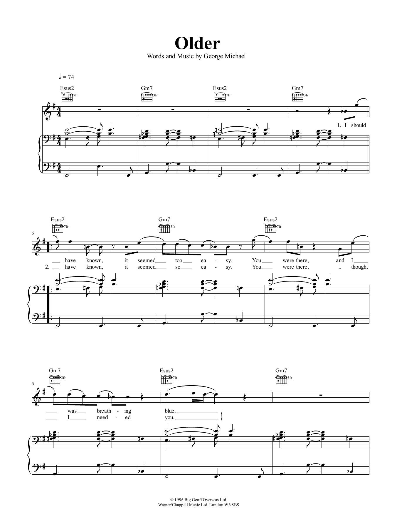 George Michael Older sheet music notes and chords arranged for Piano, Vocal & Guitar Chords (Right-Hand Melody)