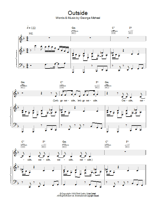 George Michael Outside sheet music notes and chords arranged for Piano, Vocal & Guitar Chords