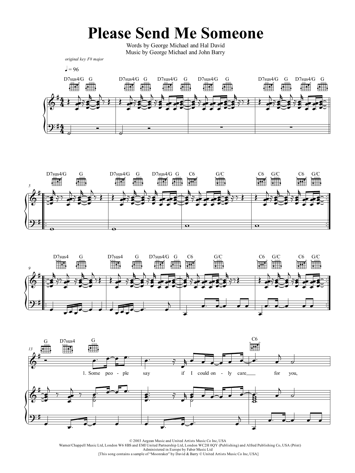 George Michael Please Send Me Someone sheet music notes and chords arranged for Piano, Vocal & Guitar Chords (Right-Hand Melody)