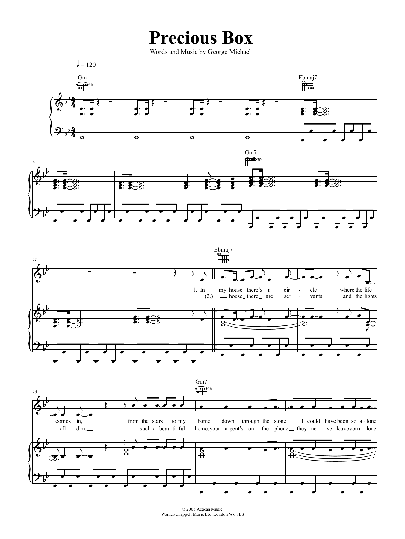 George Michael Precious Box sheet music notes and chords arranged for Piano, Vocal & Guitar Chords (Right-Hand Melody)