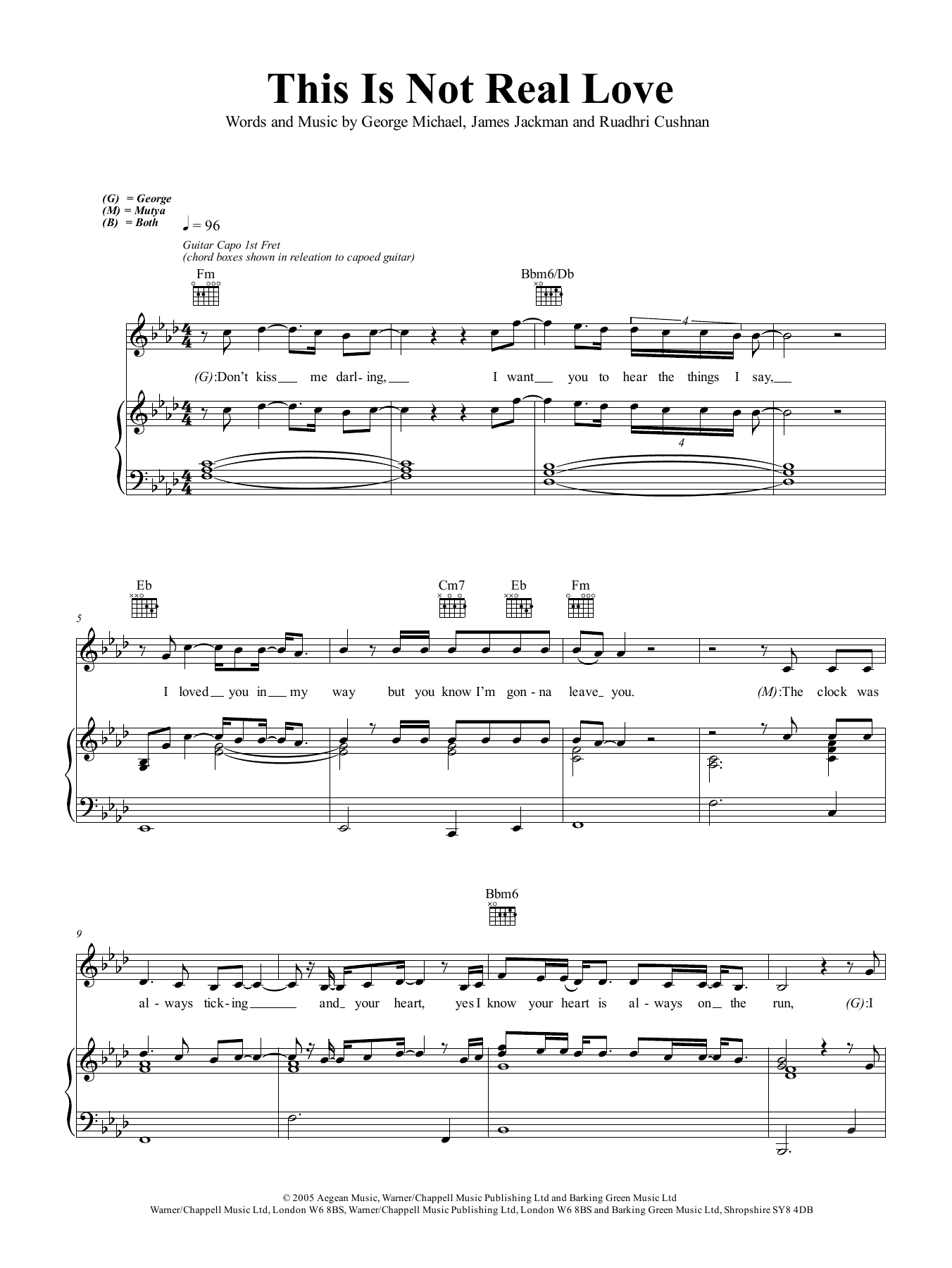 George Michael This Is Not Real Love sheet music notes and chords arranged for Piano, Vocal & Guitar Chords (Right-Hand Melody)