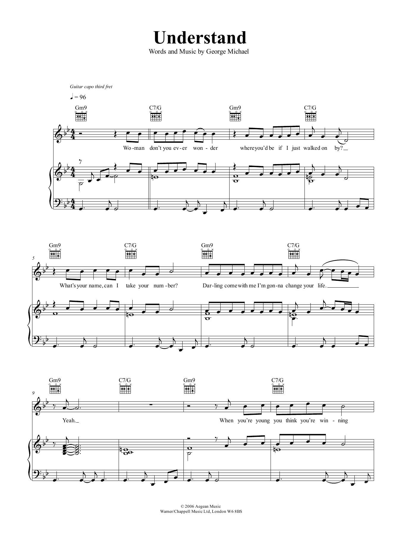 George Michael Understand sheet music notes and chords arranged for Piano, Vocal & Guitar Chords (Right-Hand Melody)