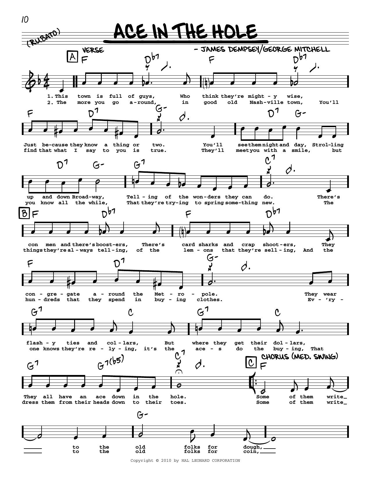 George Mitchell Ace In The Hole (arr. Robert Rawlins) sheet music notes and chords arranged for Real Book – Melody, Lyrics & Chords