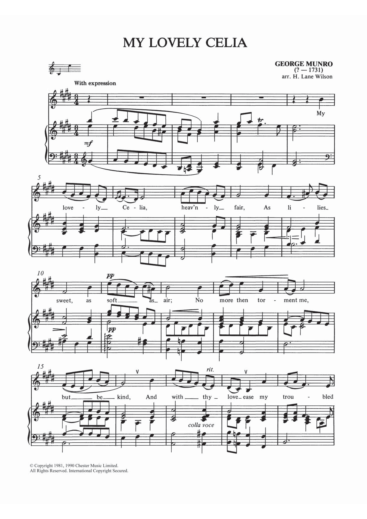 George Munro My Lovely Celia sheet music notes and chords arranged for Piano & Vocal