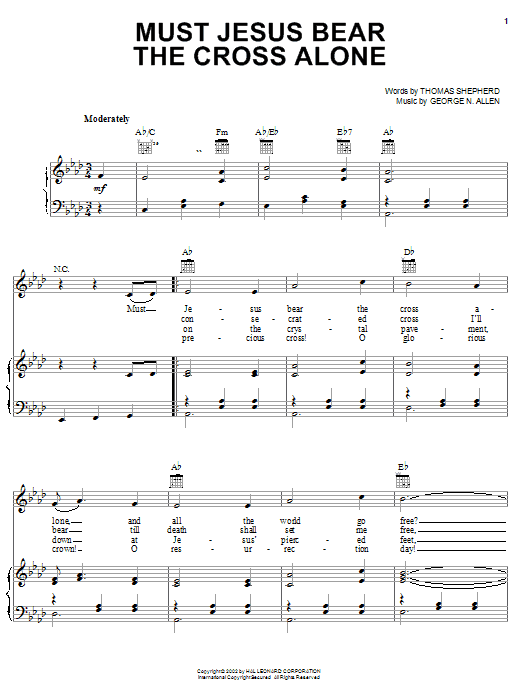 George N. Allen Must Jesus Bear The Cross Alone sheet music notes and chords arranged for Piano, Vocal & Guitar Chords (Right-Hand Melody)