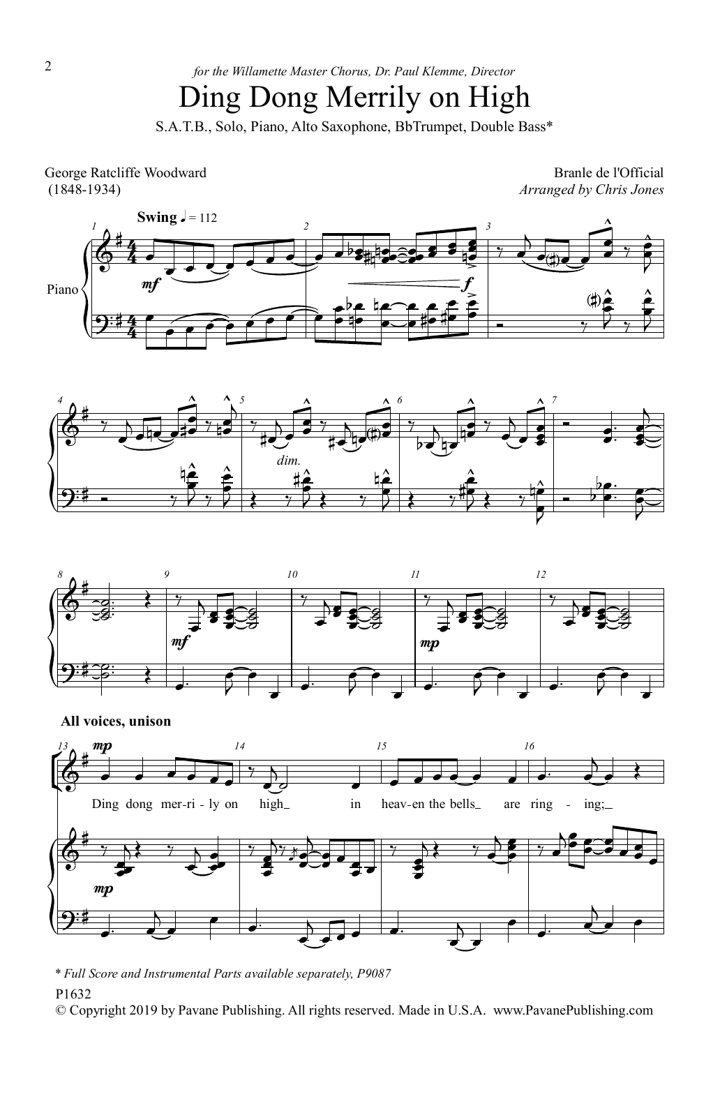 George Ratcliffe Woodward and Branle de l'Official Ding Dong Merrily on High (arr. Chris Jones) sheet music notes and chords arranged for SATB Choir