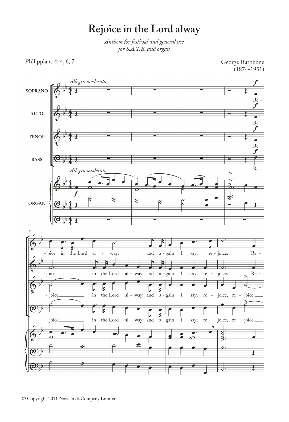 George Rathbone Rejoice In The Lord Alway sheet music notes and chords arranged for Choir