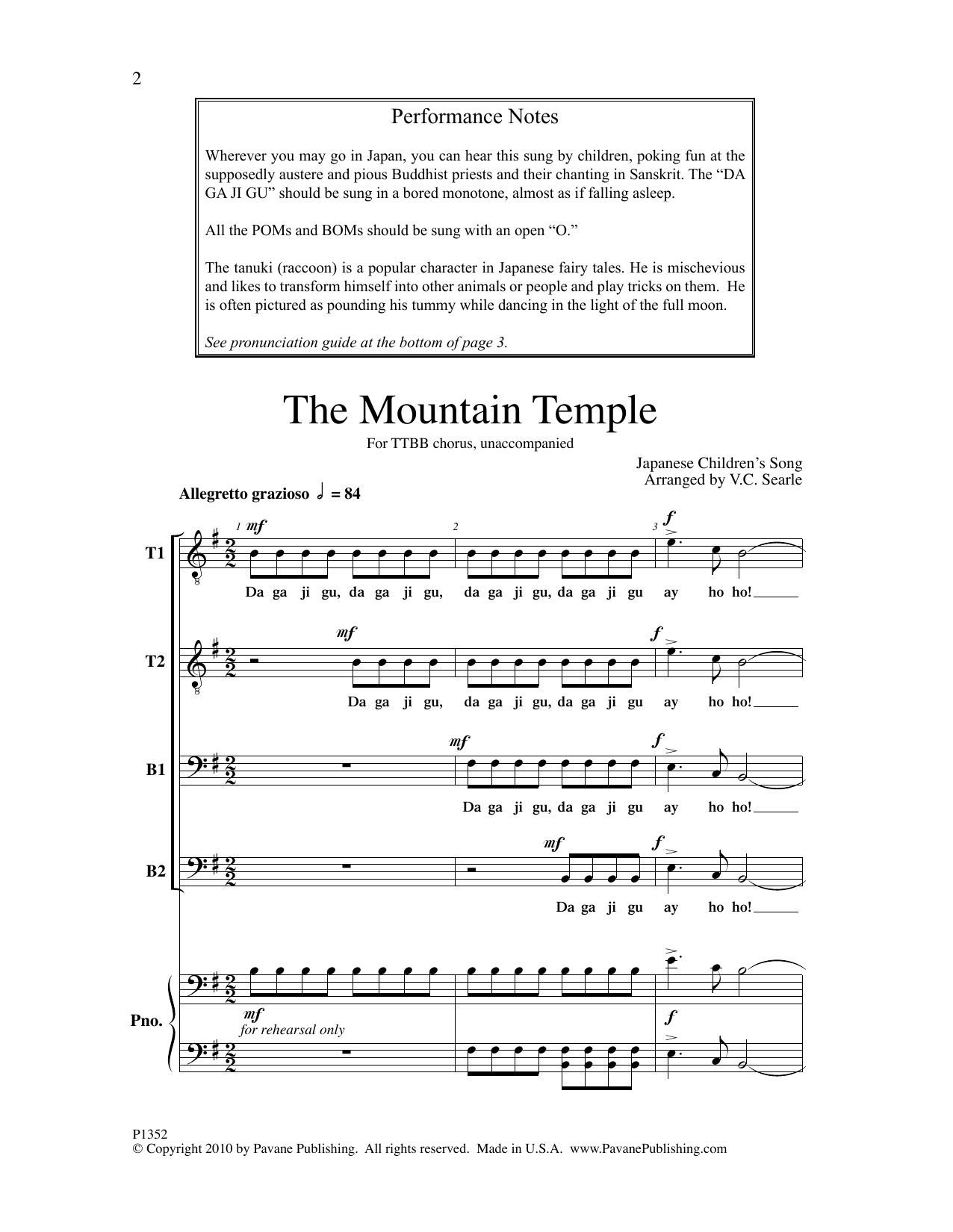 George Searle The Mountain Temple sheet music notes and chords arranged for TTBB Choir